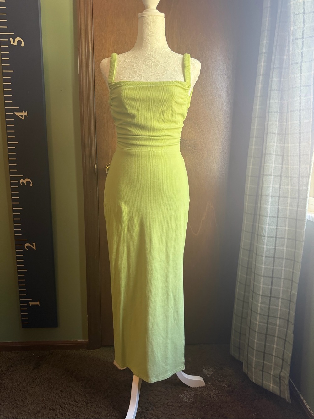 Hello Molly Lime Green Ruched Backless Midi Dress